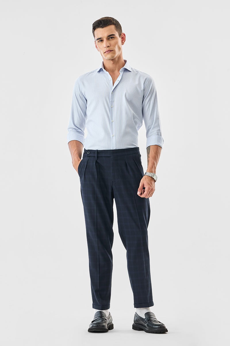 SNITCH Checks Slim Fit Stretch Trousers - Image 5
